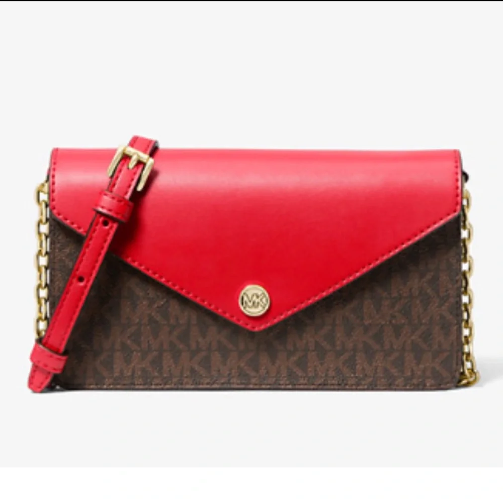 NWT Michael Kors red Envelope Signature Logo Crossbody Bag - Picture 6 of 7